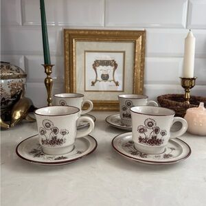 Noritake Stoneware Desert Flowers Coffee Cup and Saucer Set of 4